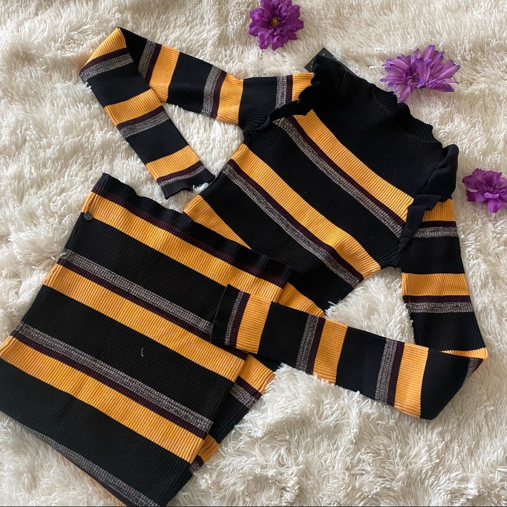 Scotch & Soda Black Yellow Multi Stripe Ribbed Knit Women Midi Sweater Dress - Picture 6 of 6
